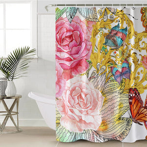 Golden Royal Flowers & Butterflies SWYL4592 Shower Curtain