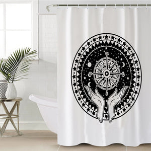 B&W Raising Hands Sign Compass SWYL4596 Shower Curtain