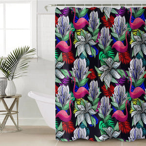 Multi Flamingos & Flowers Full Screen SWYL4597 Shower Curtain