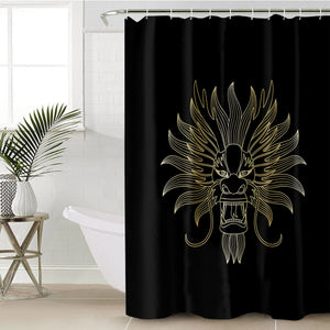 Golden Asian Dragon Head Black Theme SWYL4598 Shower Curtain