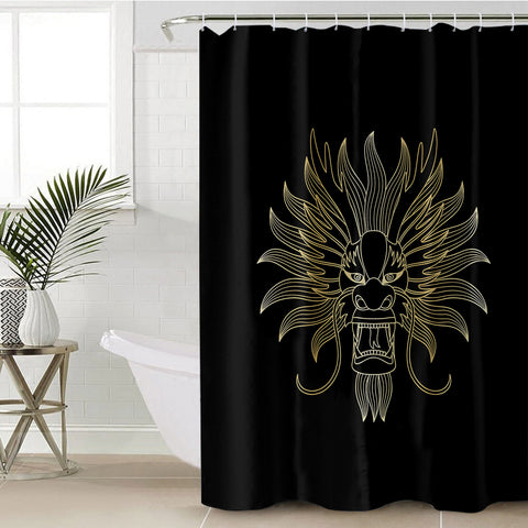 Image of Golden Asian Dragon Head Black Theme SWYL4598 Shower Curtain