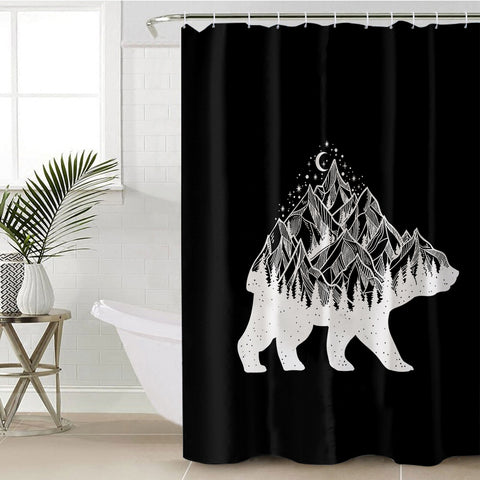 Image of B&W Night Mountain On The Bear Sketch SWYL4600 Shower Curtain