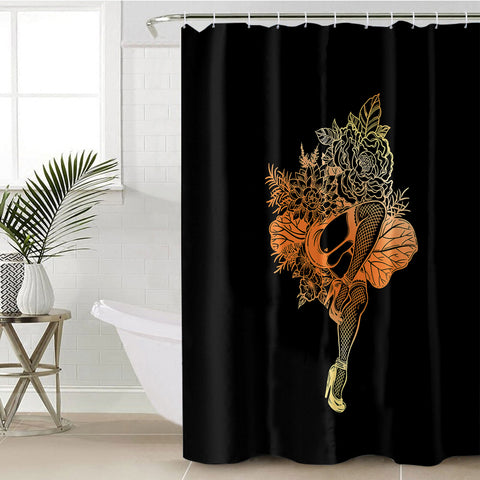 Image of Gradient Yellow & Orange Lady In The Flowers SWYL4602 Shower Curtain