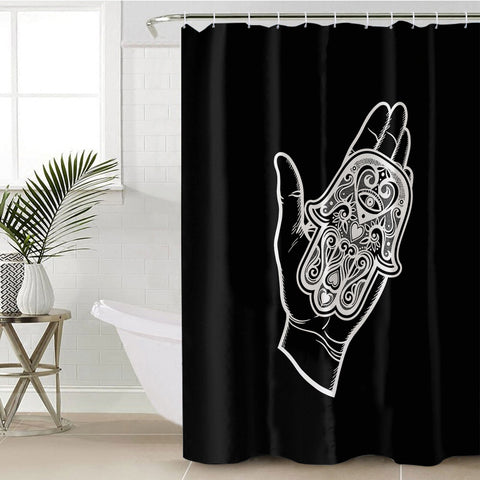 Image of B&W Tattoo Hand Illustration SWYL4606 Shower Curtain