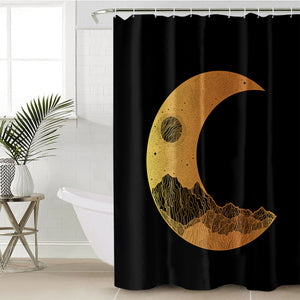 Golden Half Moon Landscape Illustration SWYL4637 Shower Curtain