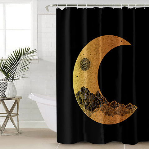 Image of Golden Half Moon Landscape Illustration SWYL4637 Shower Curtain