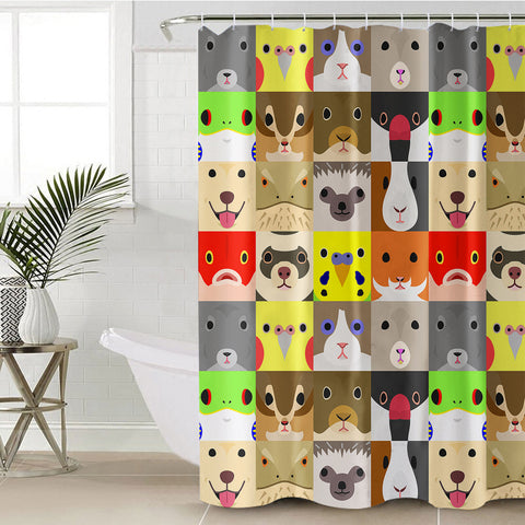 Image of Cute Cartoon Animals Checkerboard SWYL4638 Shower Curtain