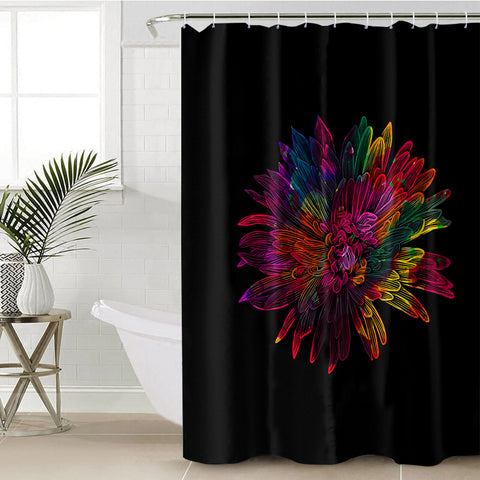 Image of Big Colorful Flower Black Theme SWYL4641 Shower Curtain