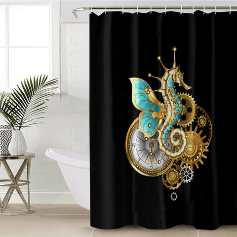 Image of Golden Hippocampus Robot SWYL4642 Shower Curtain