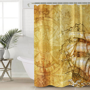 Vintage Big Compass & Pirate Boat SWYL4643 Shower Curtain