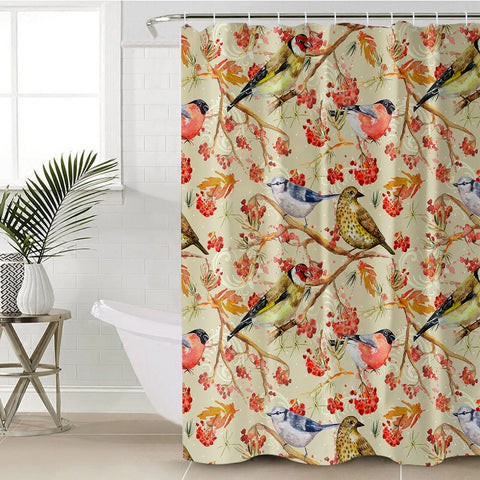 Image of Flowers & Sunbirds Cream Theme SWYL4664 Shower Curtain