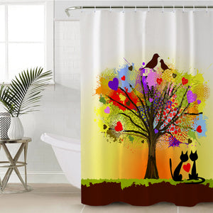 Birds & Cats Couple Colorful Tree Theme SWYL4727 Shower Curtain