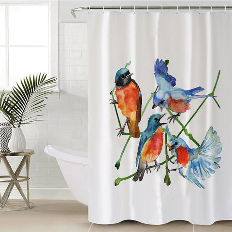 Image of Multi Watercolor Blue Sunbirds SWYL4730 Shower Curtain