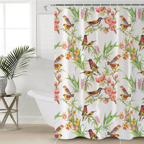 Image of Brown Sunbirds & Pink Flowers SWYL4731 Shower Curtain