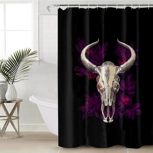 Vintage Dark Purple Floral Buffalo Skull SWYL4733 Shower Curtain