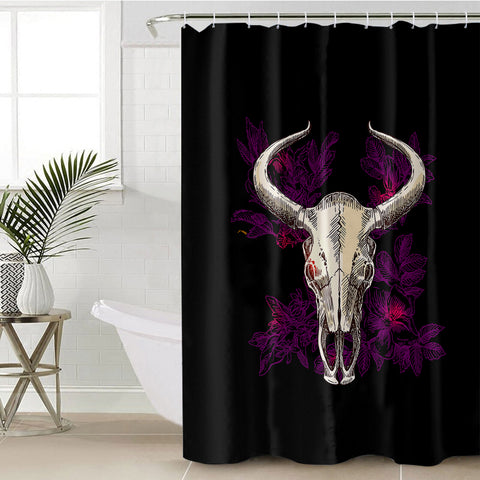 Image of Vintage Dark Purple Floral Buffalo Skull SWYL4733 Shower Curtain