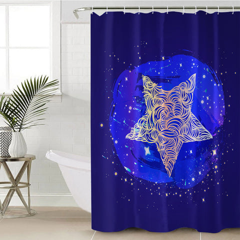 Image of Yellow Curve Star White Dot Blue Theme SWYL4734 Shower Curtain