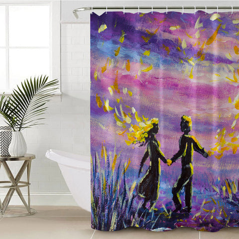 Image of Watercolor Beautiful Love Scene Purple Theme SWYL4736 Shower Curtain