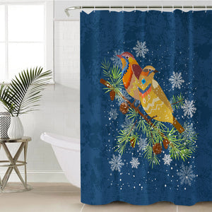 Colorful Geometric Sunbirds In Snow Navy Theme SWYL4745 Shower Curtain