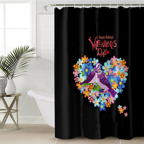 Image of Blue Couple Sunbird In Floral Heart - Valentine's Day SWYL4746 Shower Curtain