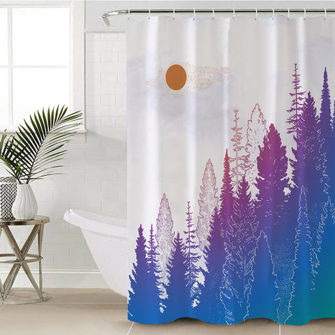 Image of Orange Sun Gradient Purple Forest Background SWYL4748 Shower Curtain