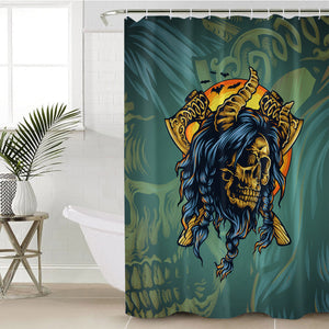 Old School Gold Buffalo Skull Warrior SWYL4749 Shower Curtain