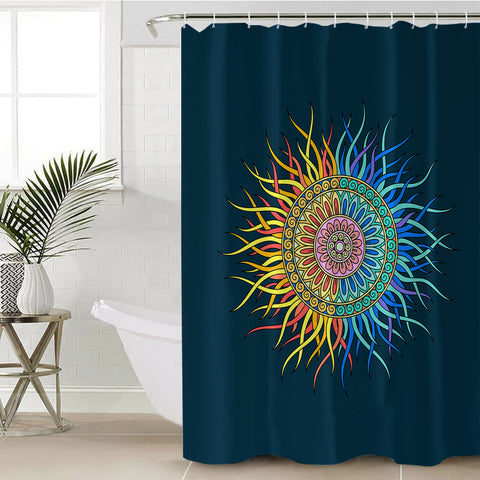 Image of 2-Tone Sun Mandala Orange & Blue SWYL4753 Shower Curtain
