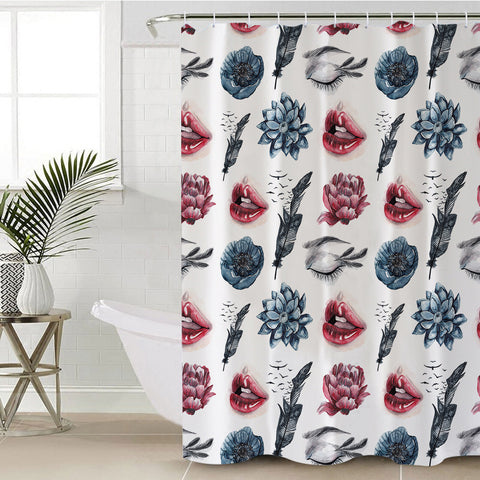 Image of Flower, Feather, Lips Monogram SWYL4754 Shower Curtain