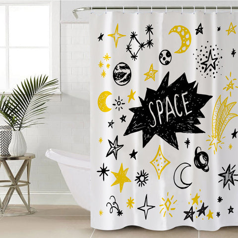 Image of Cute Space Childen Line Sketch SWYL5155 Shower Curtain
