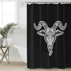 B&W Gothic Goat Head Black Line SWYL5159 Shower Curtain