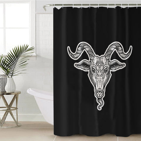 Image of B&W Gothic Goat Head Black Line SWYL5159 Shower Curtain