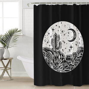 B&W Gothic Cactus In Night Sketch SWYL5160 Shower Curtain