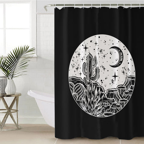 Image of B&W Gothic Cactus In Night Sketch SWYL5160 Shower Curtain