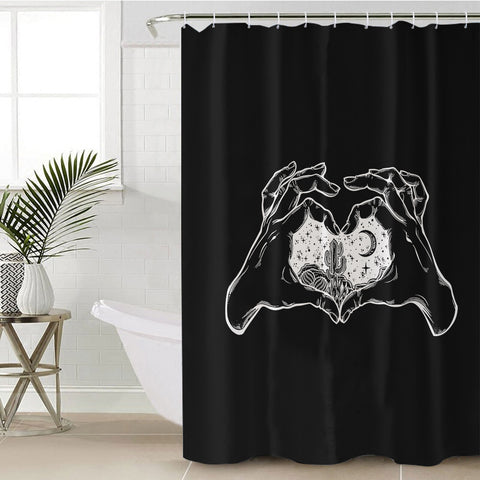 Image of B&W Heart Hands Night Cactus Sketch SWYL5161 Shower Curtain