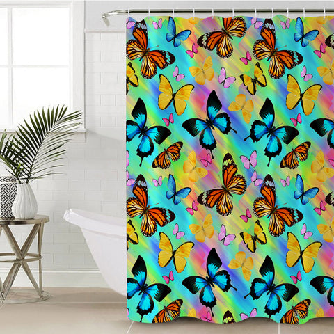 Image of Multi Colorful Butterflies Gradient Pastel Theme SWYL5166 Shower Curtain