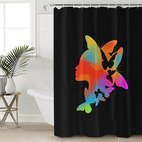Image of Gradient Colorful Butterflies Lady Face SWYL5168 Shower Curtain