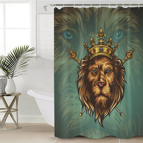 Image of Golden King Crown Lion Green Theme SWYL5172 Shower Curtain