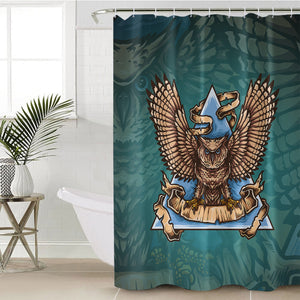 Old School Flying Owl Triangle Green Theme SWYL5173 Shower Curtain