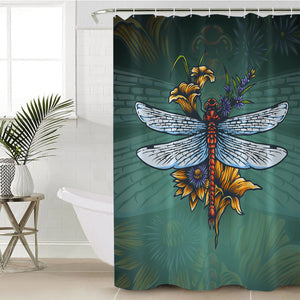 Old School Color Floral Dragonfly SWYL5174 Shower Curtain