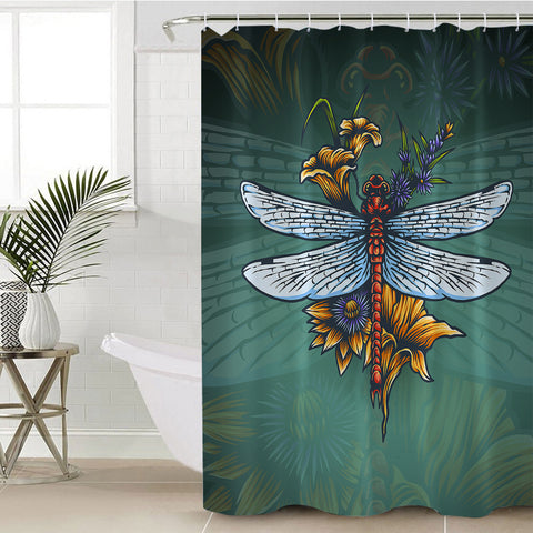 Image of Old School Color Floral Dragonfly SWYL5174 Shower Curtain