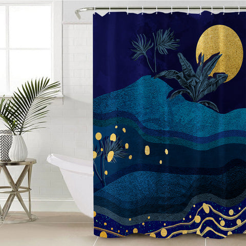 Image of Desert Night Screne Yellow Moon Navy Theme SWYL5175 Shower Curtain