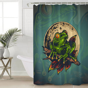 Old School Color Frog Moon Night SWYL5176 Shower Curtain