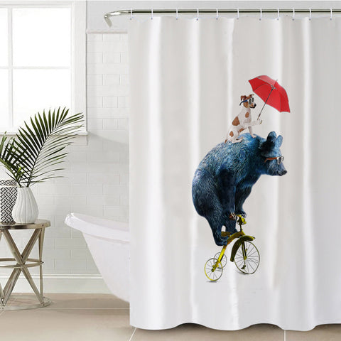 Image of Funny Sunglass Dog & Bear On Bike SWYL5181 Shower Curtain