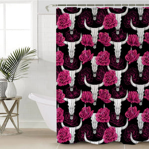 Multi Pink Roses & Buffalo Skull SWYL5186 Shower Curtain