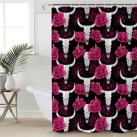 Image of Multi Pink Roses & Buffalo Skull SWYL5186 Shower Curtain