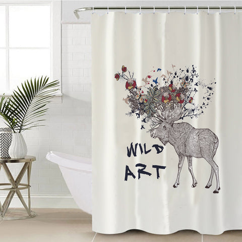 Image of Floral Deer Sketch Wild Art SWYL5192 Shower Curtain