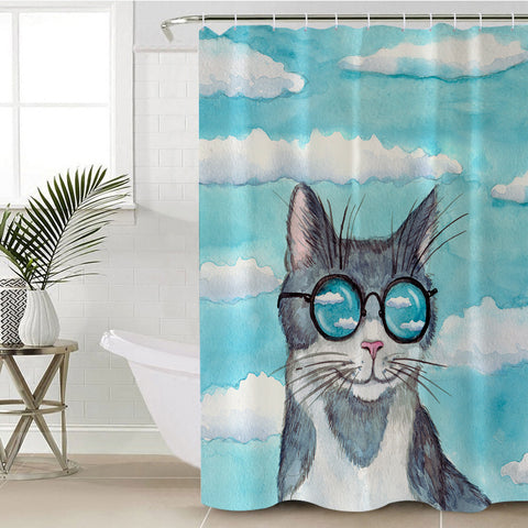 Image of Cute Sunglasses Cat Light Cloud SWYL5195 Shower Curtain