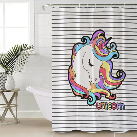 Image of Pastel Sleeping Unicorn Head Stripes SWYL5200 Shower Curtain