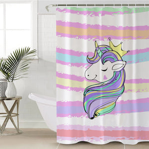 Happy Unicorn Queen Crown Colorful Stripes SWYL5203 Shower Curtain