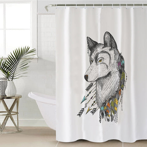 Image of Dreamcatcher Wolf White Theme SWYL5240 Shower Curtain